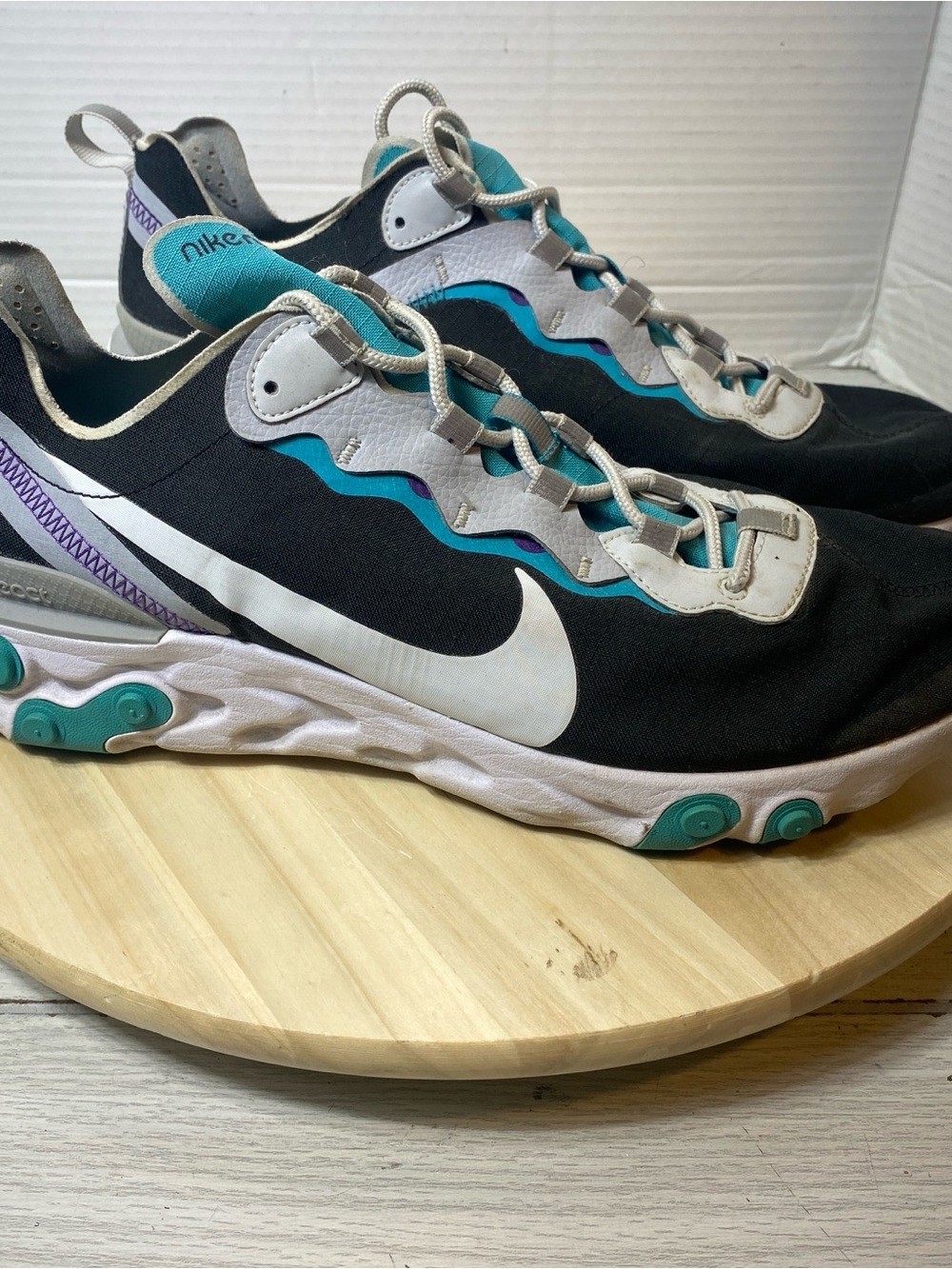 Nike React Element 55 SE Shoes Mens 11.5 Black Pure Platinum Wolf Grey Sneakers